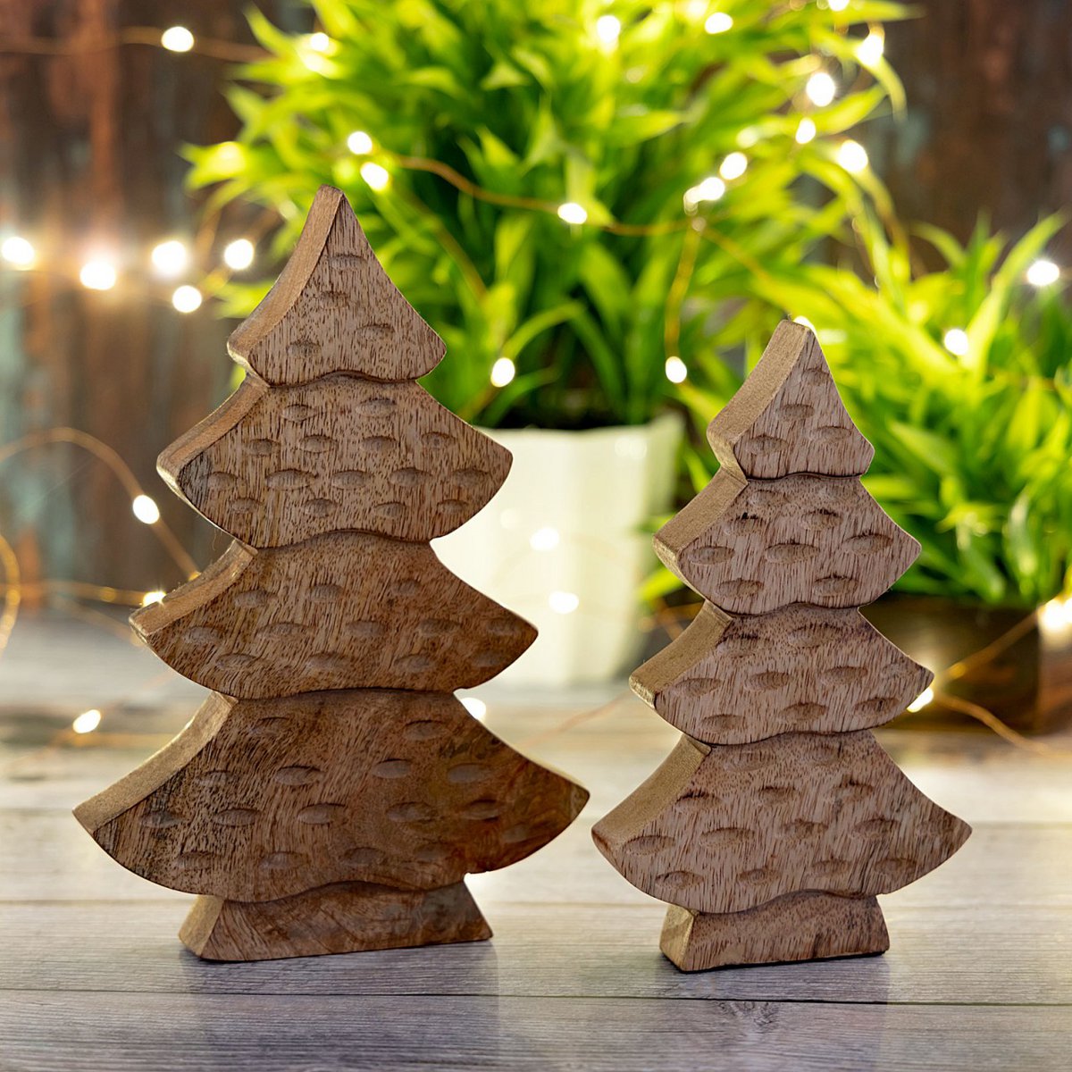 Decorative tree figure set of 2 wooden figures H23/20cm wooden tree Christmas decoration mango wood
