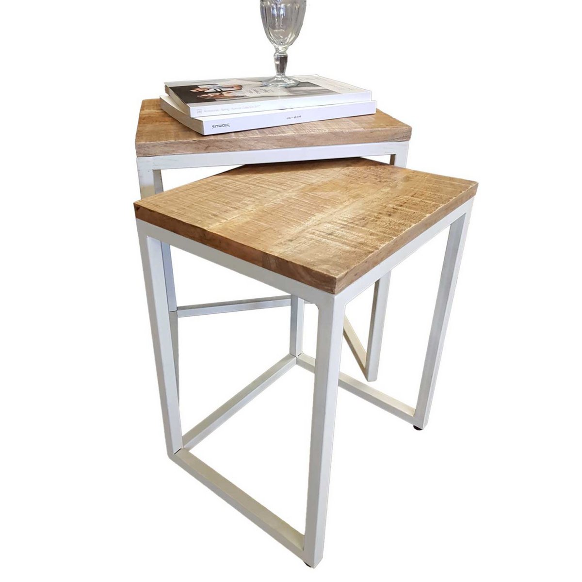 Coffee table set 2 pieces living room table nesting table Dallas metal frame black or white