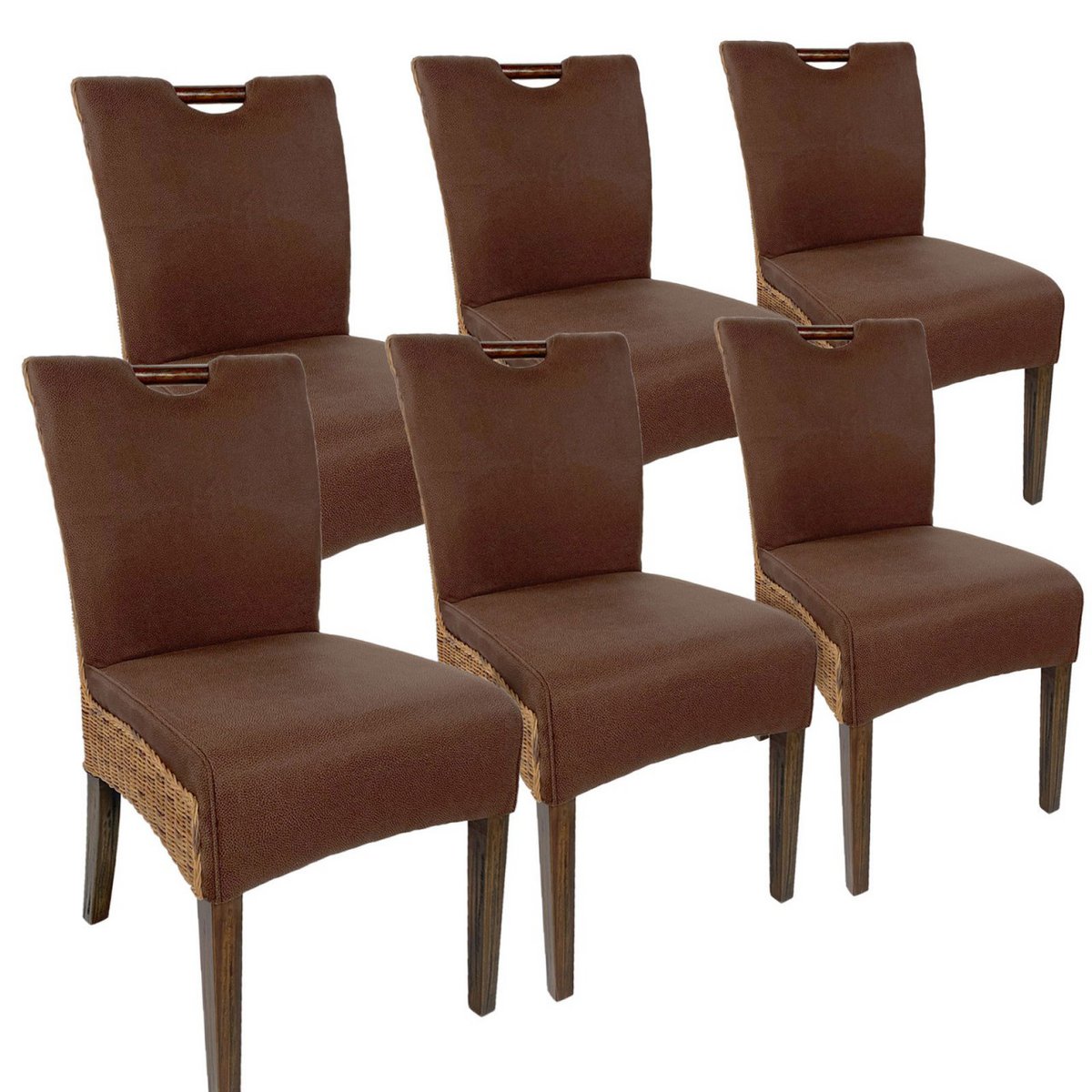 Rattan chairs dining room chairs SET of 6 Bilbao fully upholstered prairie brown