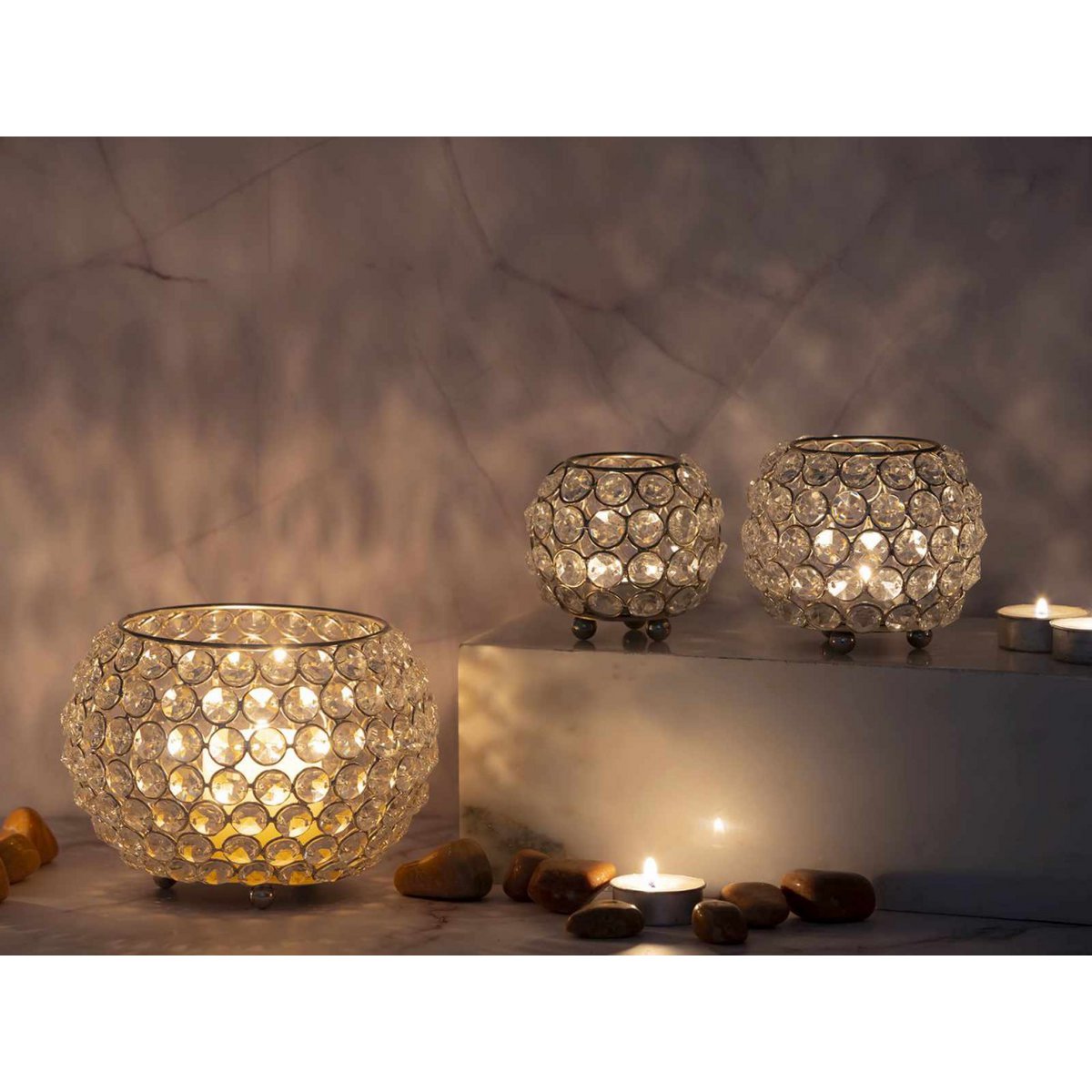 Candle holder 24-piece set 3 x 8 VE tealight holder Crystal candlestick gold o. silver Vintage Kris