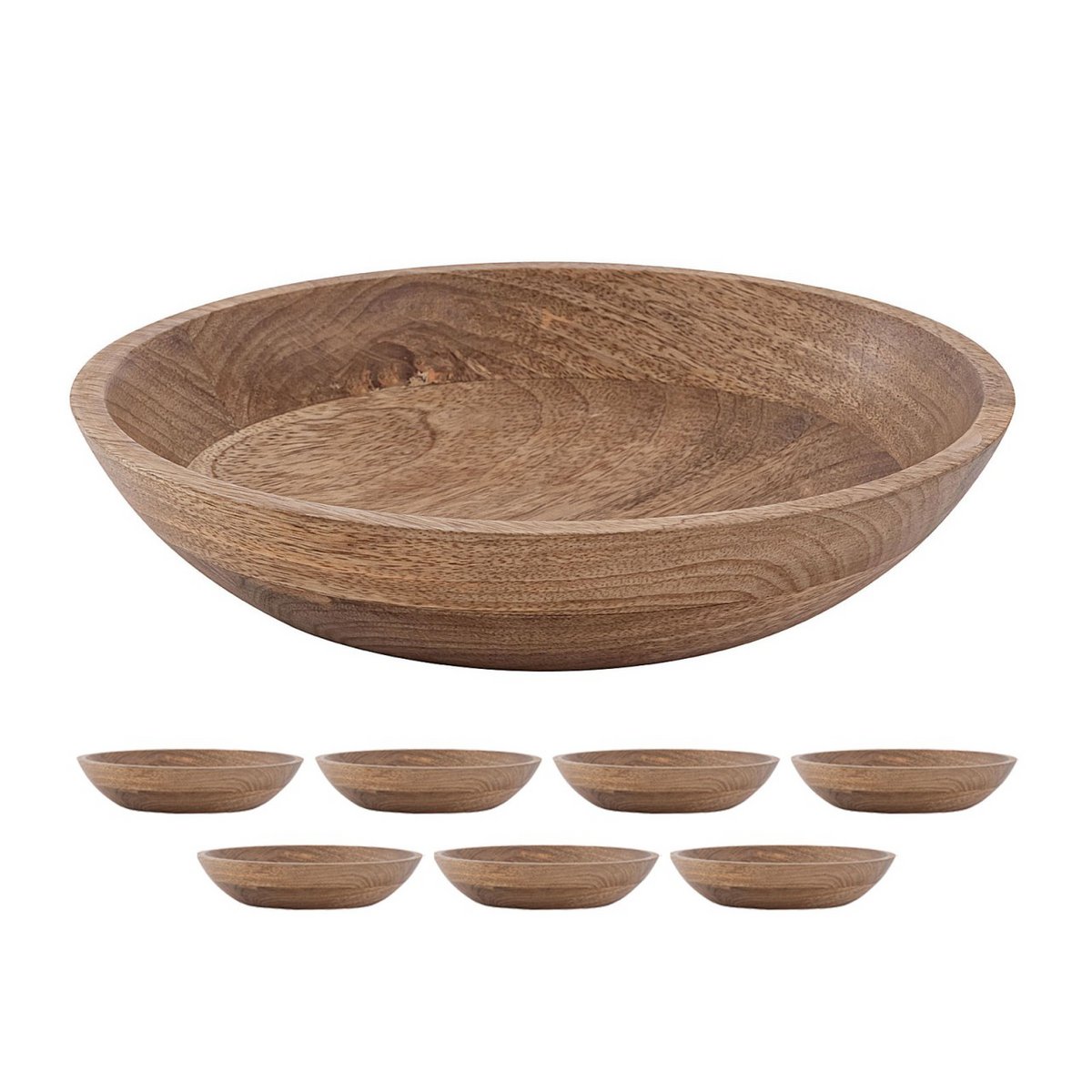 Wooden bowl decorative bowl round ø25 or 30cm H6cm Masterbox 8-piece modern simple mango wood