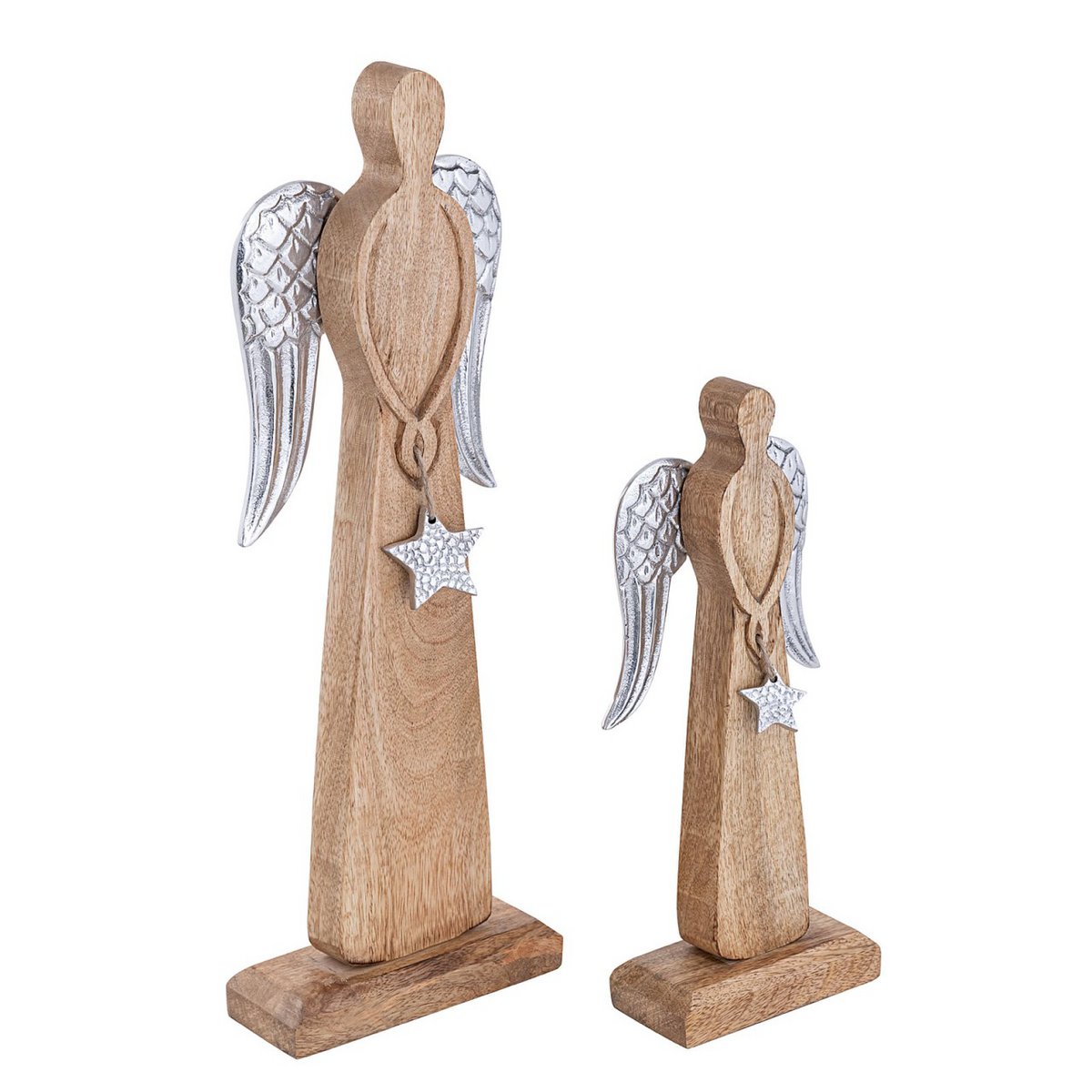 Decorative angel figure set of 2 13/17x32/47cm Christmas decoration master box 6 pieces mango wood