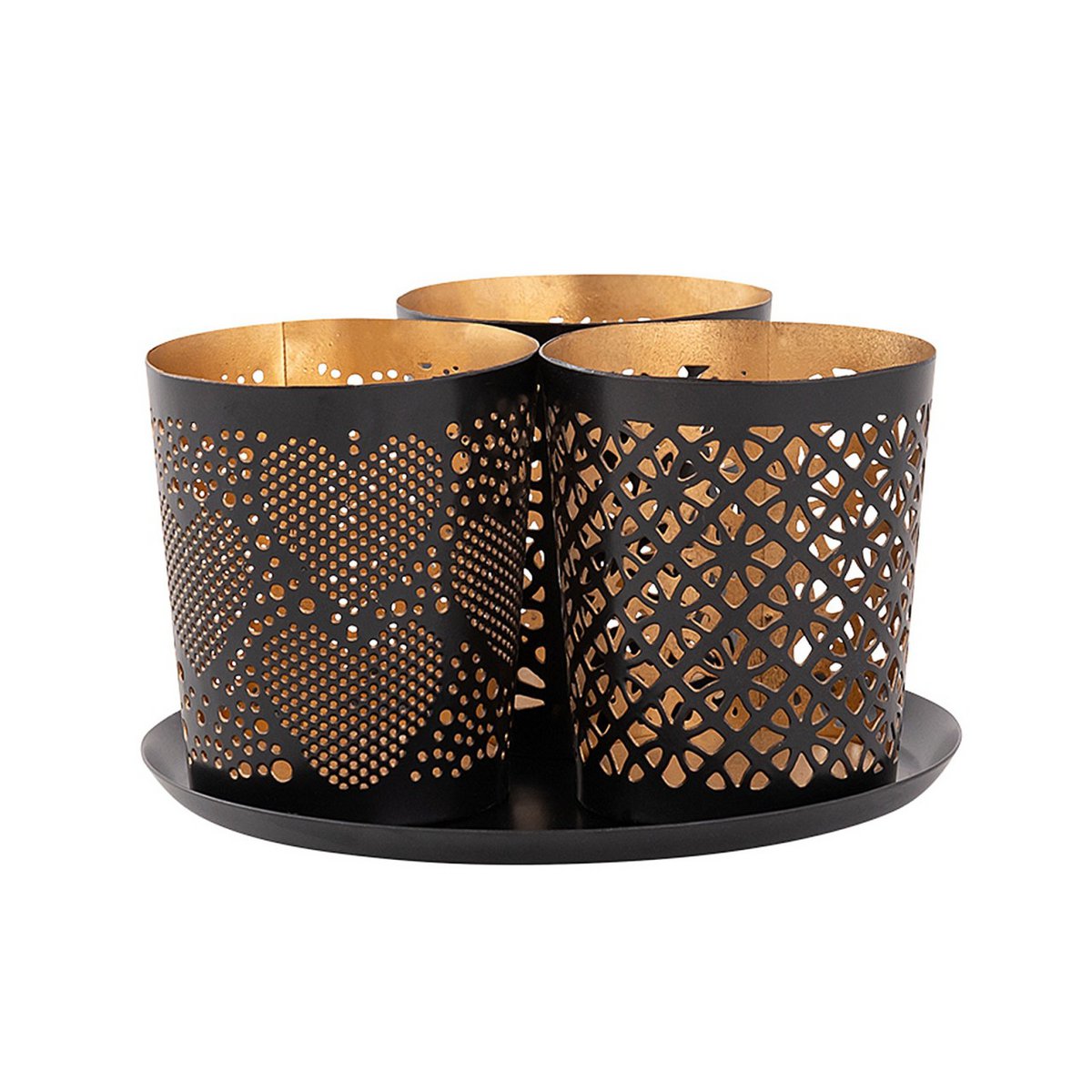 Candle holder set of 3 Masterbox 24x 3-piece candle holder Crete tealight holder round black gold