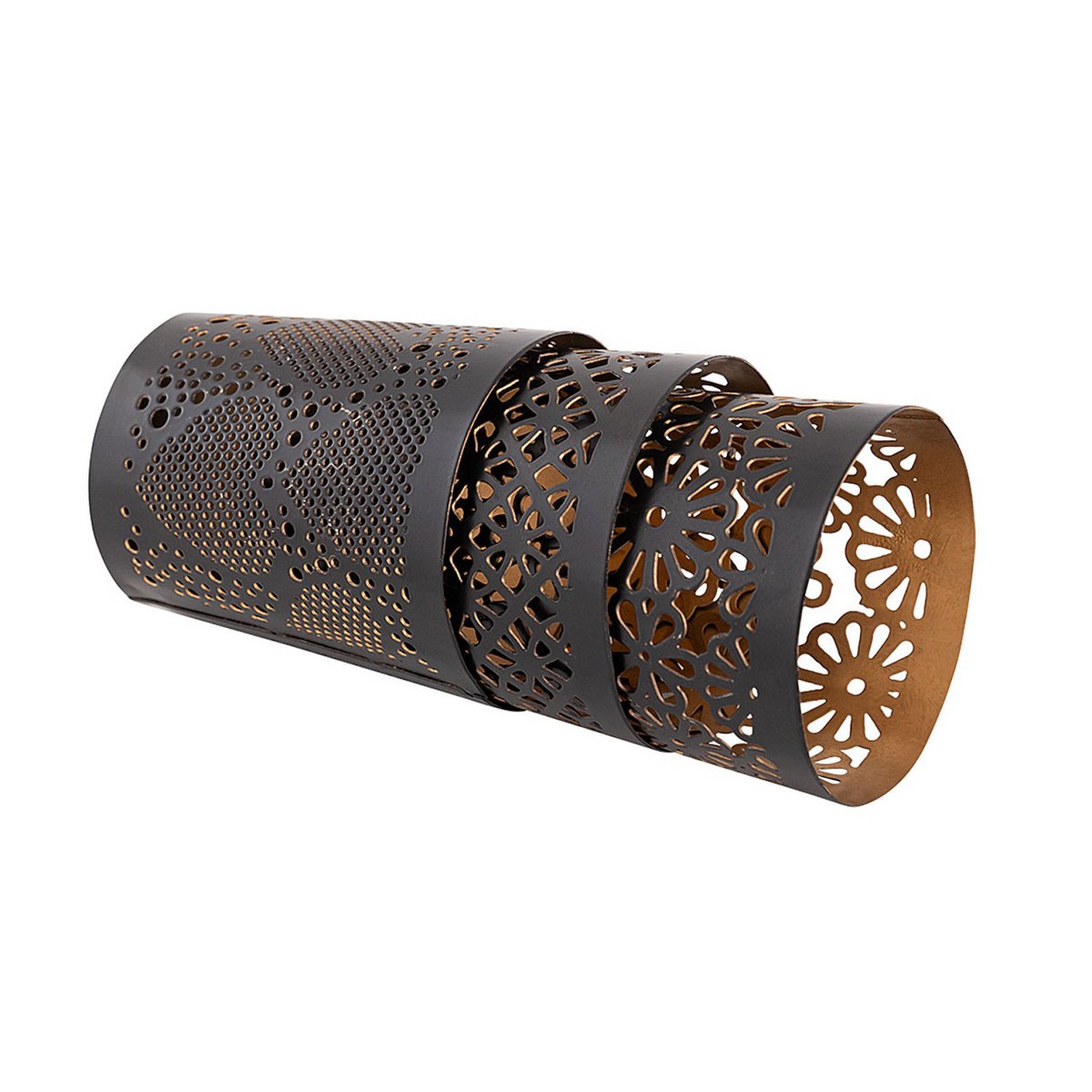 Candle holder set of 3 candlesticks Crete tealight holder round black gold