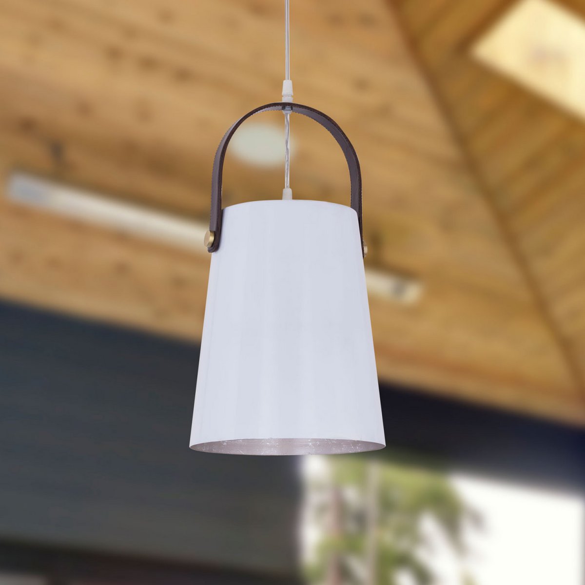 Pendant light metal with leather bracket hanging lamp dining table ceiling light vintage style