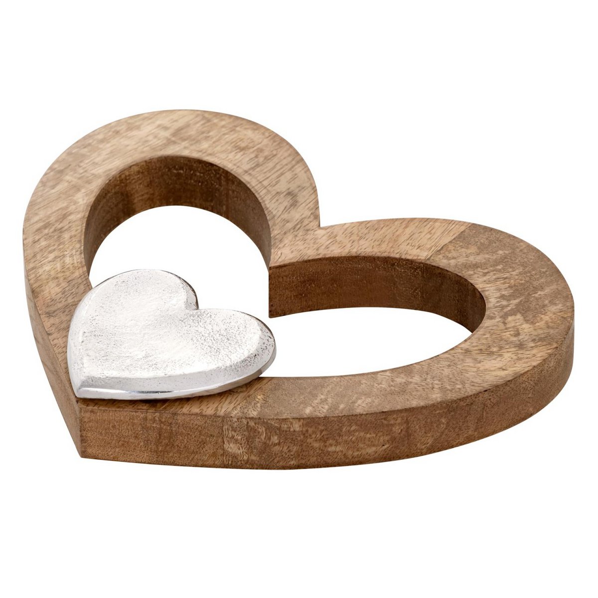 Decorative heart figure 27x21cm wooden figure little heart mango wood aluminum
