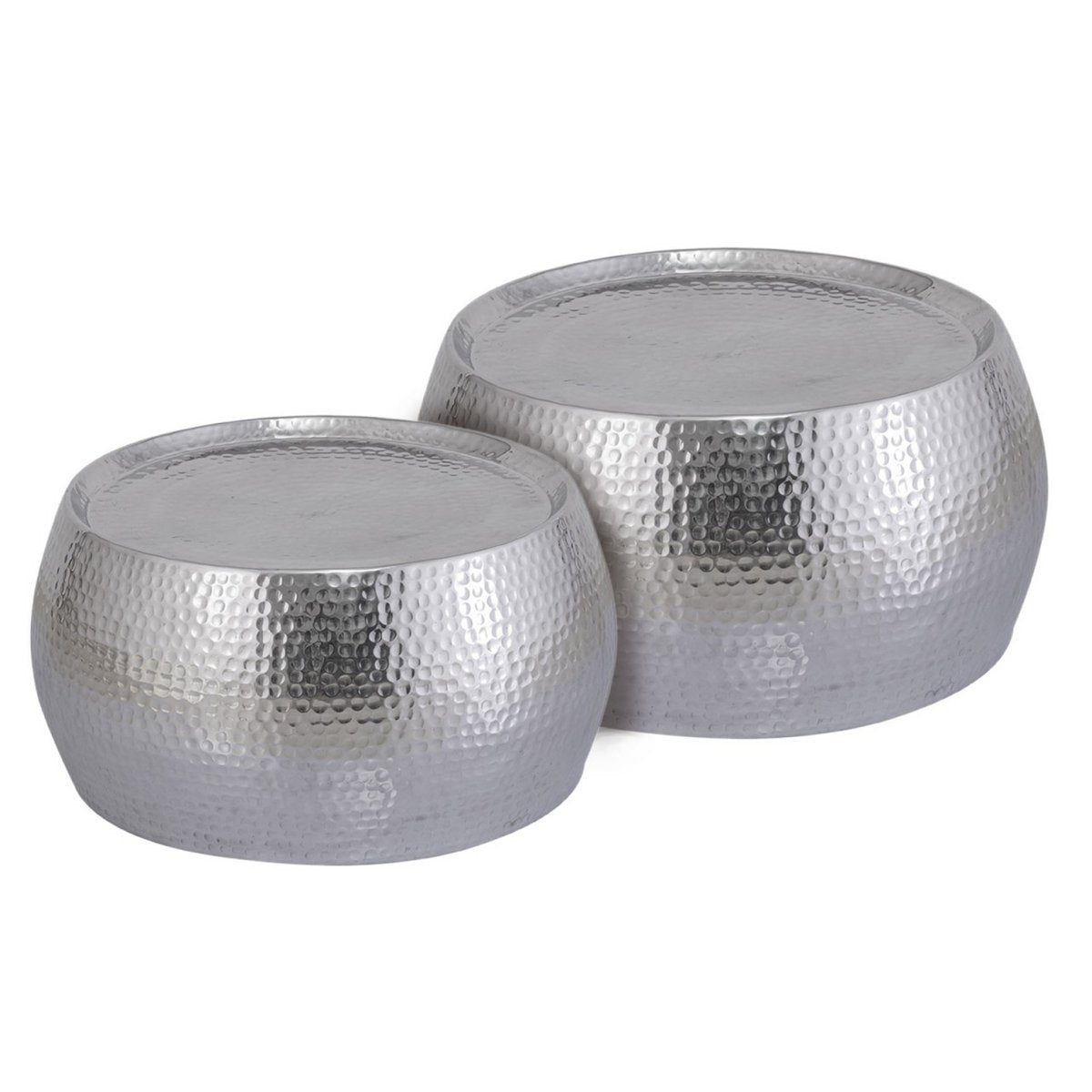 Coffee table set of 2 Dakar round ø 59/48 x H 30/28 cm silver hammered aluminum