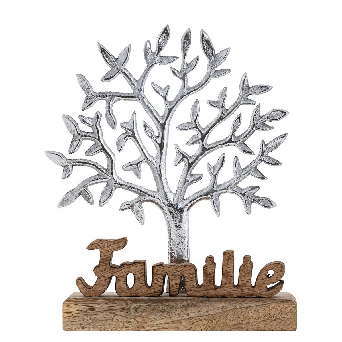 Decorative figure tree of life with lettering family wooden figure 20x27cm Masterbox 8-piece aluminum