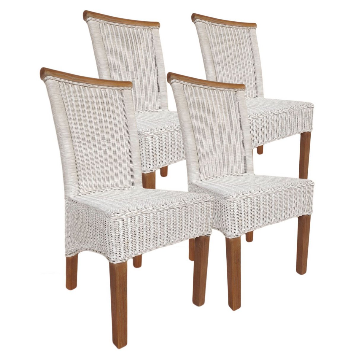Dining room chairs set rattan chairs Perth 4 pieces white seat cushions linen white