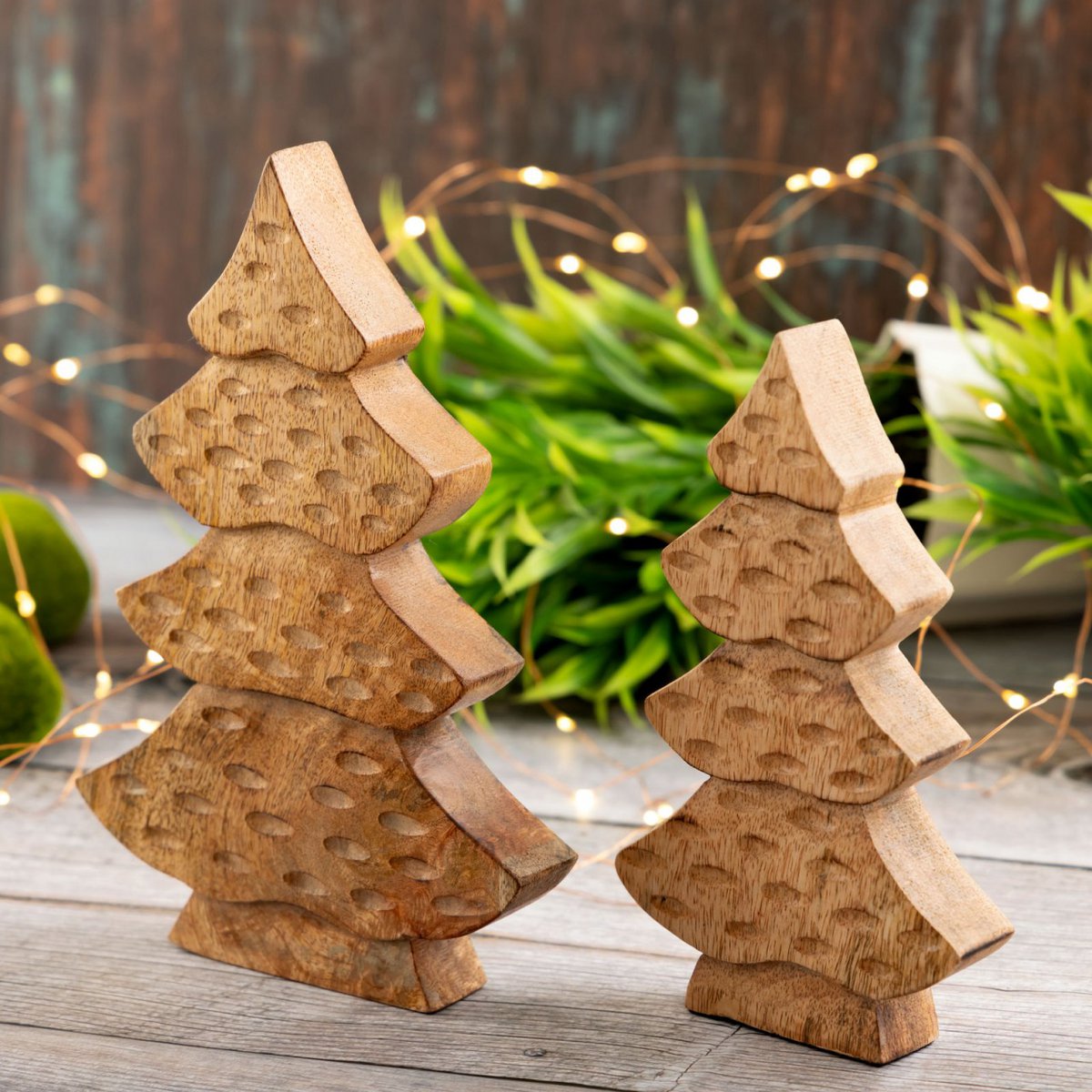 Decorative tree figure set of 2 wooden figures H23/20cm Masterbox 16-piece Christmas decoration mango wood