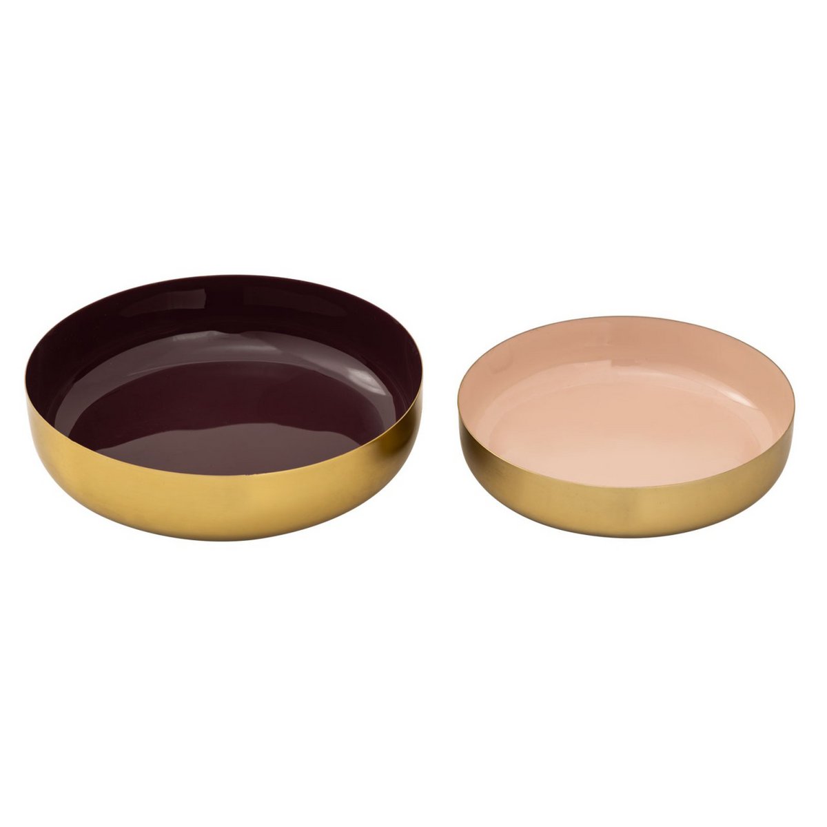 Decorative bowl set of 2 round ø 22/18 cm snack bowl glam high-quality gold metal and enamel inside