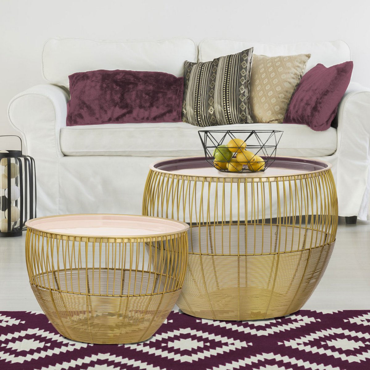 Side table set of 2 round tables ø 49/41 H 37/29 cm decorative sofa table Glamira coffee table gold