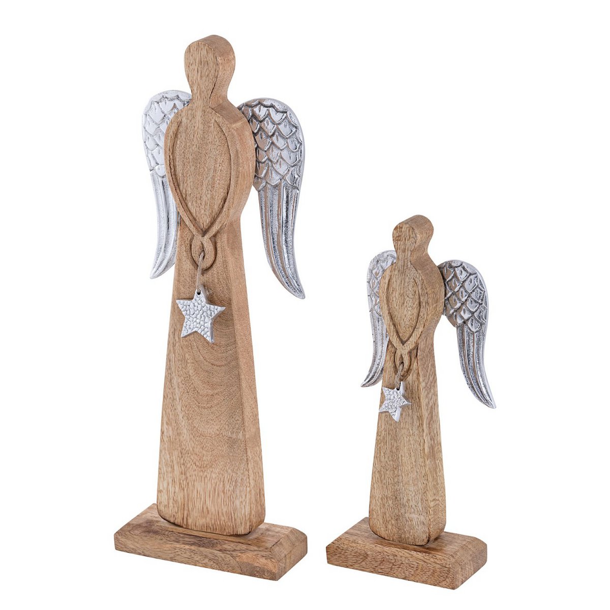 Decorative angel figure set of 2 13/17x32/47cm Christmas decoration master box 6 pieces mango wood