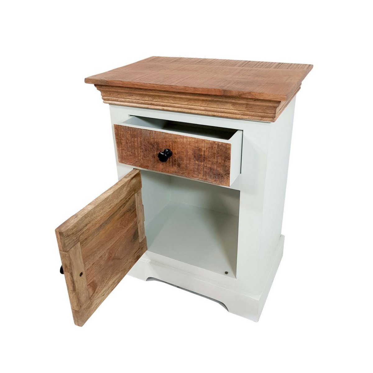 Nightstand bedside table W 45 H 60 cm night dresser Ibiza solid mango wood solid white natural
