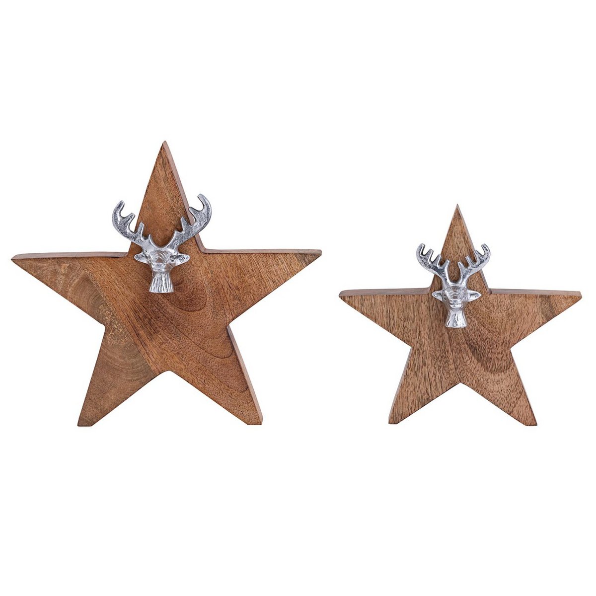 Wooden star figure set of 2 with deer head size 25/19cm Masterbox 10-piece stand mango wood