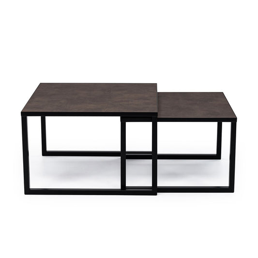 Stalux Coffee table set 'Lisa' 65 and 50cm, color black / brown leather look