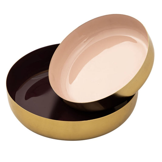 Decorative bowl set of 2 round ø 22/18 cm snack bowl glam high-quality gold metal and enamel inside