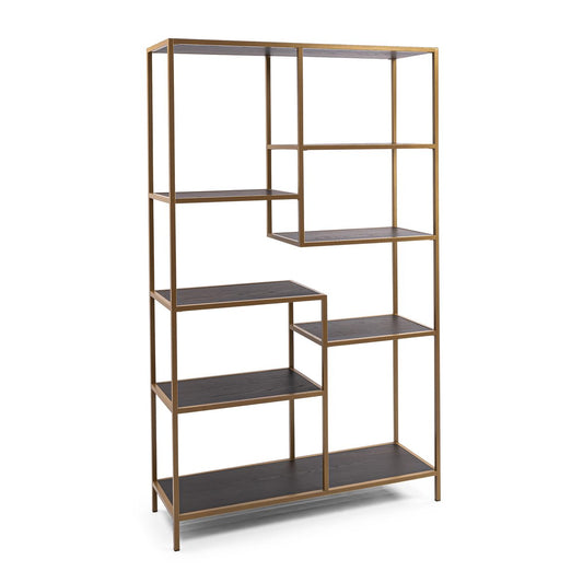 Stalux Shelving unit 'Guus' 120 x 200cm, color gold / brown wood