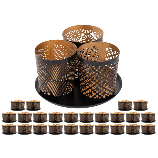 Candle holder set of 3 Masterbox 24x 3-piece candle holder Crete tealight holder round black gold