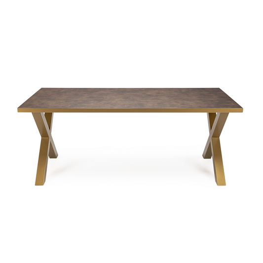 Stalux Dining table 'Rose' 240 x 100cm, color gold / brown leather look