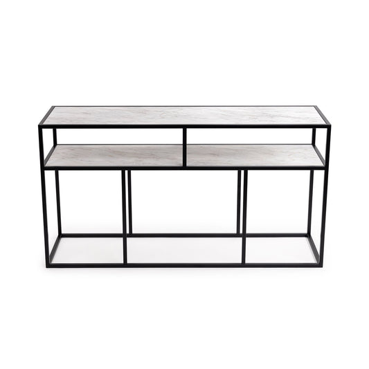Stalux Side-table 'Teun' 150cm, color black / white marble