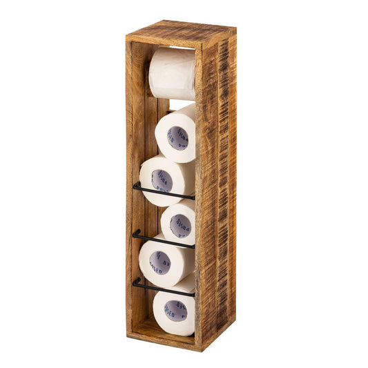Toilet paper holder wood 17x17cm Toilet paper holder Toilet roll holder made of square mango wood