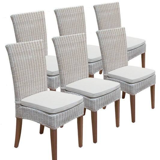 Dining room chairs rattan chairs winter garden Cardine 6 pieces white with/without seat cushion white linen