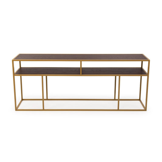 Stalux Sidetable 'Teun' 200 cm, color gold / brown wood