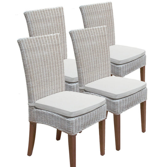 Dining room chairs rattan chairs winter garden Cardine 4 pieces white with/without seat cushions linen white