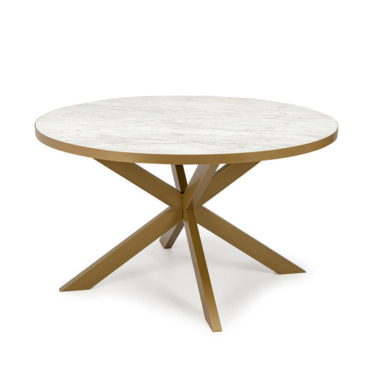 Stalux Round dining table 'Daan' 135cm, color gold / white marble