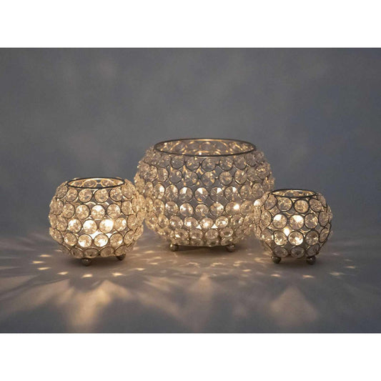 Candle holder set 3-piece tea light holder Crystal candlestick gold o. silver vintage crystal