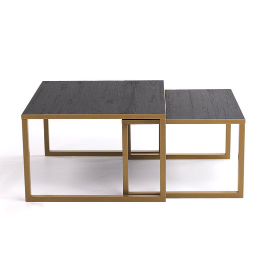 Stalux Coffee table set 'Lisa' 65 and 50cm, color gold / black oak