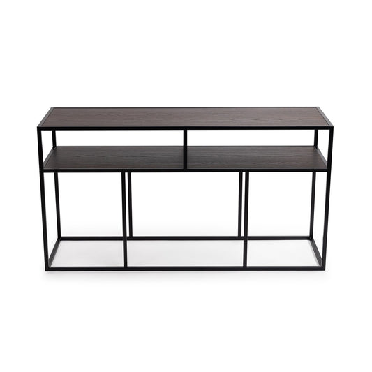Stalux Side-table 'Teun' 150cm, color black / brown wood