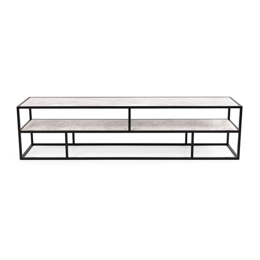 Stalux TV cabinet 'Luuk' 200cm, color black / white marble