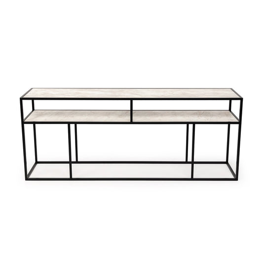 Stalux Side-table 'Teun' 200cm, color black / white marble