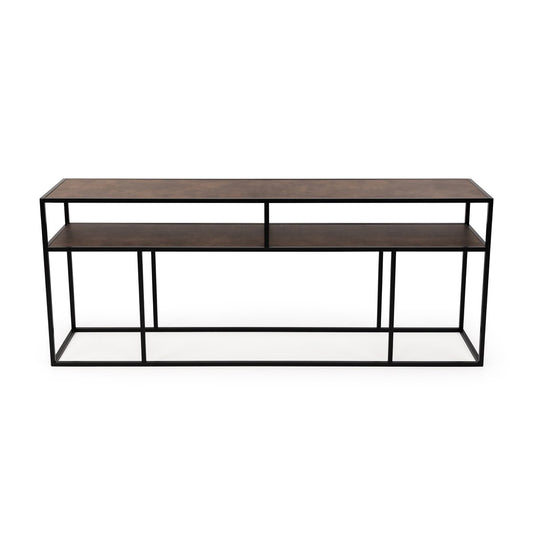 Stalux Side-table 'Teun' 200cm, color black / brown leather look
