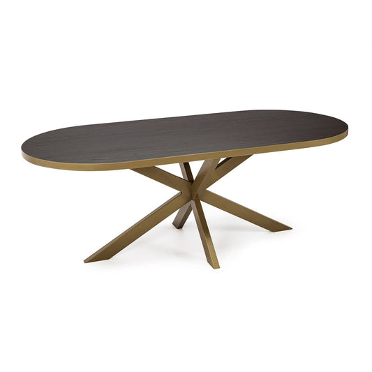 Stalux Flat oval dining table 'Noud' 240 x 100, color gold / brown wood