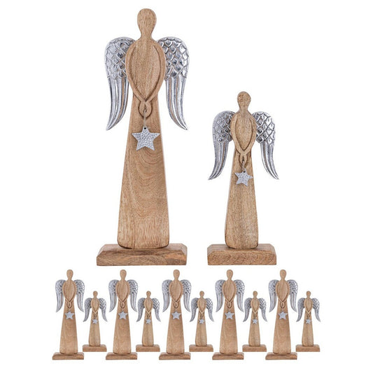 Decorative angel figure set of 2 13/17x32/47cm Christmas decoration master box 6 pieces mango wood