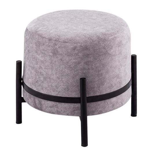 Stool 2nd choice Ø 35 H 37 cm suede look pouf pouf with iron frame matt black