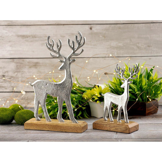 Decorative figure set of 2 deer stand 14/20x22/32cm decorative figure aluminum mango wood