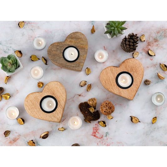 Tealight holder set of 3 candlesticks tealights 12x11cm Herzilein candle holder mango wood