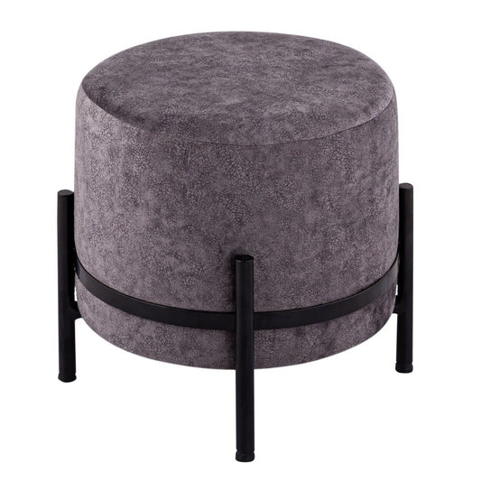 Stool 2nd choice Ø 35 H 37 cm suede look pouf pouf with iron frame matt black