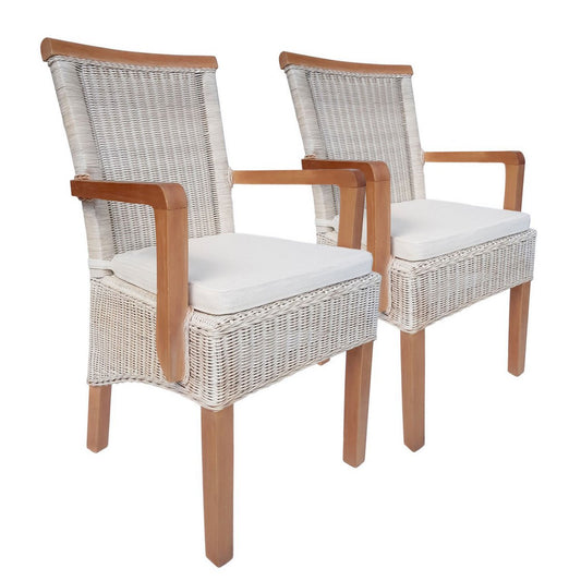 Dining room chairs set with armrests 2 pieces rattan chairs white Perth