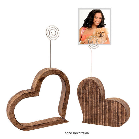 Photo holder Photo stand Photo clip set 2-piece hearts table decoration wedding decoration solid mango wood