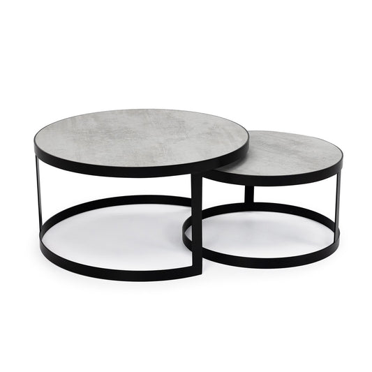 Stalux Coffee table set 'Saar' around 80 and 60cm, color black / concrete