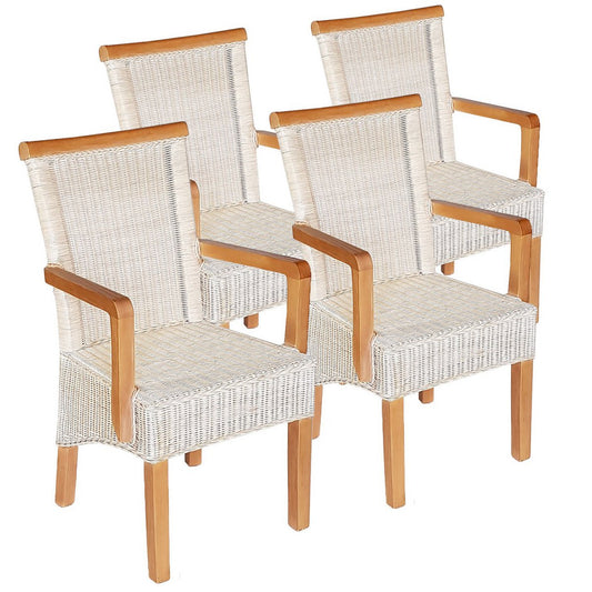 Dining room chairs set with armrests 4 pieces rattan chairs chair white Perth