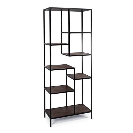 Stalux Shelving unit 'Guus' 80 x 200cm, color black / brown leather look