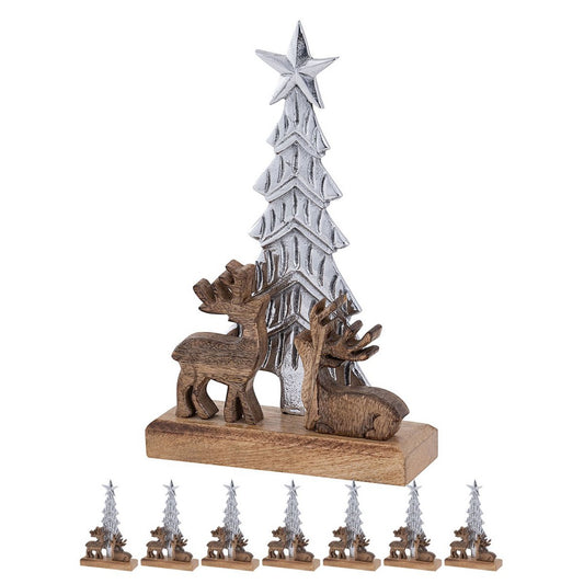 Decorative figure Christmas tree with deer 20x31cm Masterbox 8-piece Christmas decoration aluminum