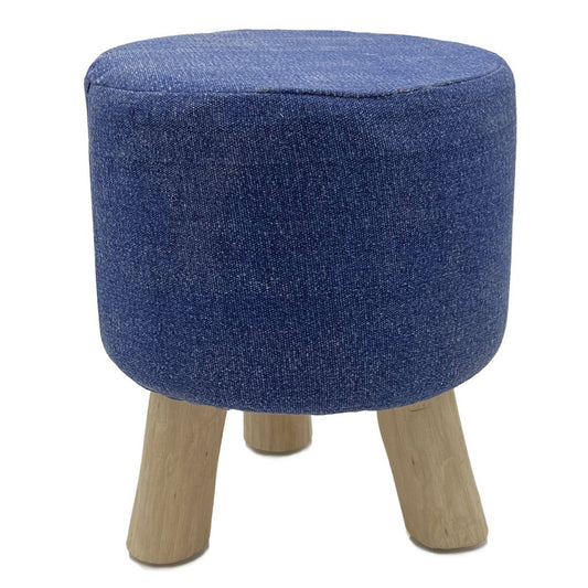 Stool Stone Washed Ø 35 cm Height 45 cm Stool Pouf Stool with wooden feet made of teak
