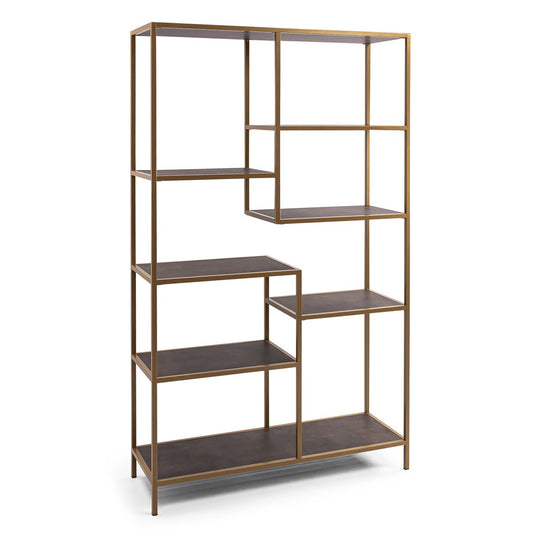 Stalux Shelving unit 'Guus' 120 x 200cm, color gold / brown leather look